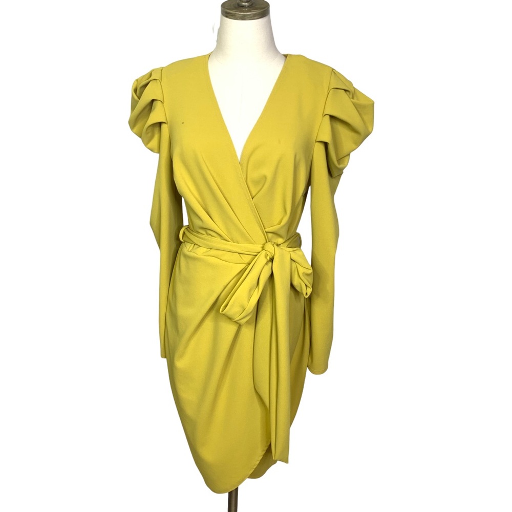 Fashion Nova Wrap Gathered Statement Dress Chartreuse 3641